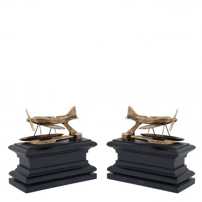 Bookend hydroplane brass set of 2 14x18x16 cm | Kitap Tutucu