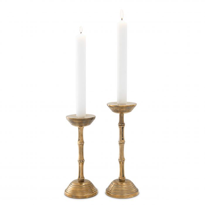 Candle holder gallions vintage brass finish set of 2 ø11xh.30 cm | ø11x h.26 cm | 2'li Set Pirinç Şamdan