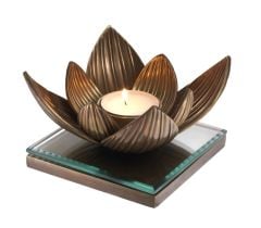 Tealight Holder Lotus Vintage Brass Finish 16x16 cm h:10,5 cm | Pirinç Cam Tealight Mumluk