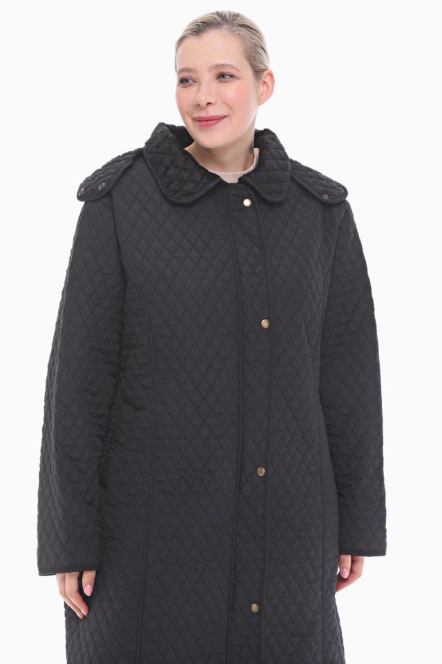 KAPÜŞONLU SİYAH 105 CM KAPİTONE KABAN