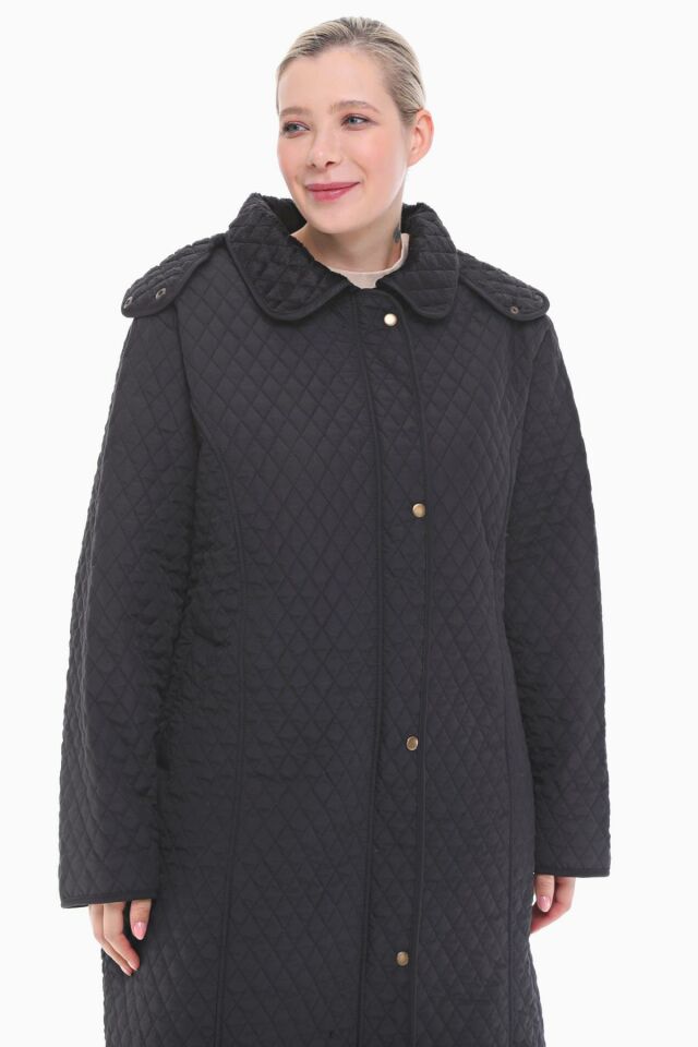 KAPÜŞONLU SİYAH 105 CM KAPİTONE KABAN