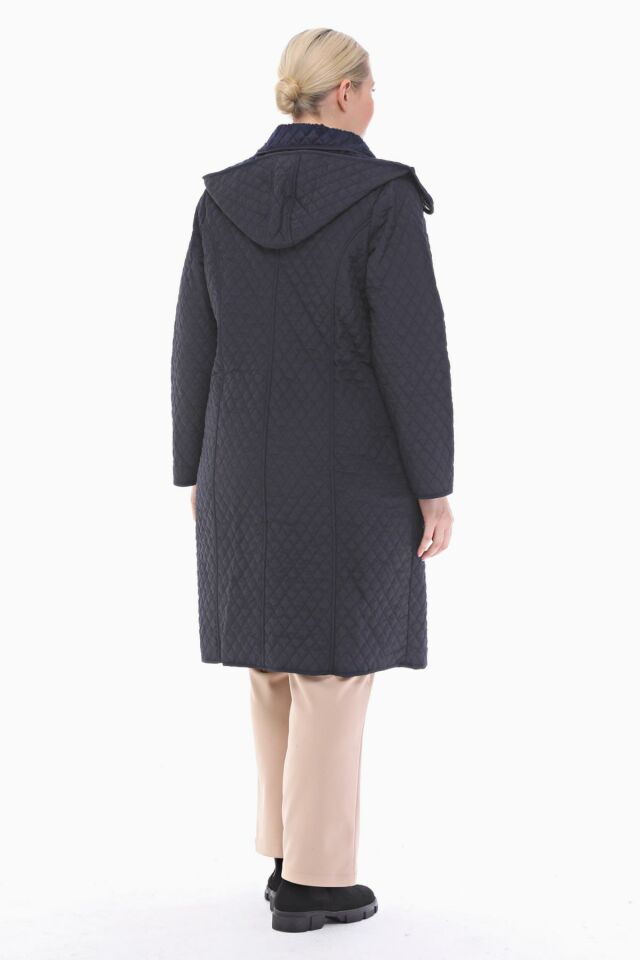 KAPÜŞONLU LACİVERT 105 CM KAPİTONE KABAN