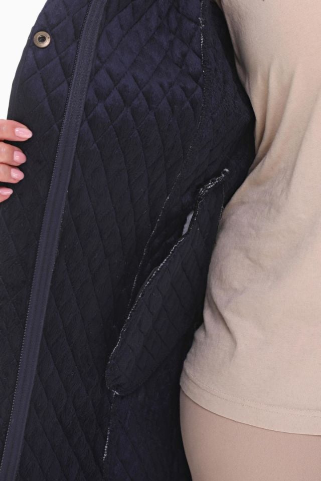 KAPÜŞONLU LACİVERT 105 CM KAPİTONE KABAN