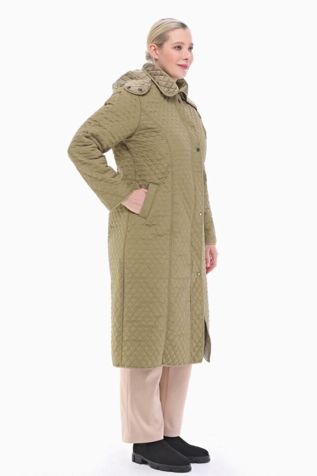 KAPÜŞONLU VİZON 120 CM KAPİTONE KABAN