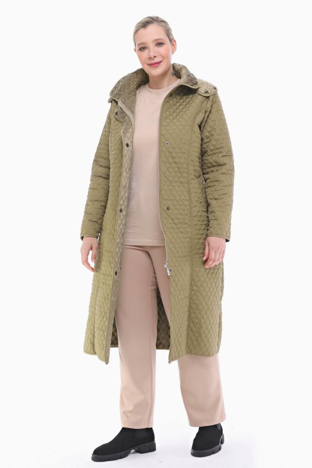 KAPÜŞONLU VİZON 120 CM KAPİTONE KABAN