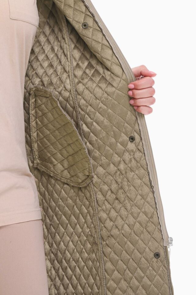 KAPÜŞONLU VİZON 120 CM KAPİTONE KABAN