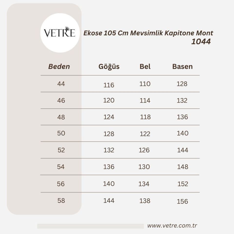 EKOSE 105 CM AÇIK BEJ MEVSİMLİK KAPİTONE MONT
