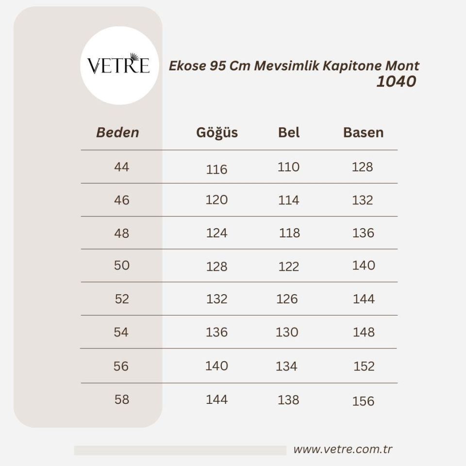 EKOSE 95 CM AÇIK BEJ MEVSİMLİK KAPİTONE MONT