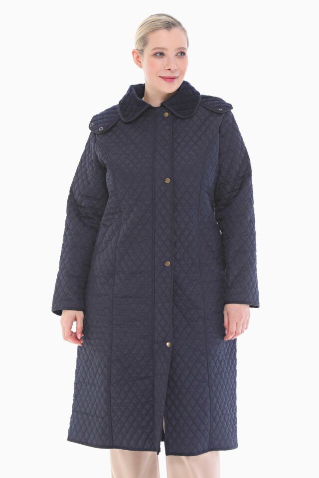 KAPÜŞONLU LACİVERT 120 CM KAPİTONE KABAN