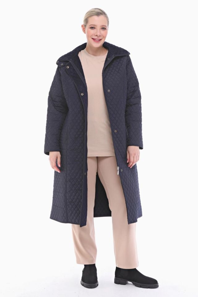 KAPÜŞONLU LACİVERT 120 CM KAPİTONE KABAN