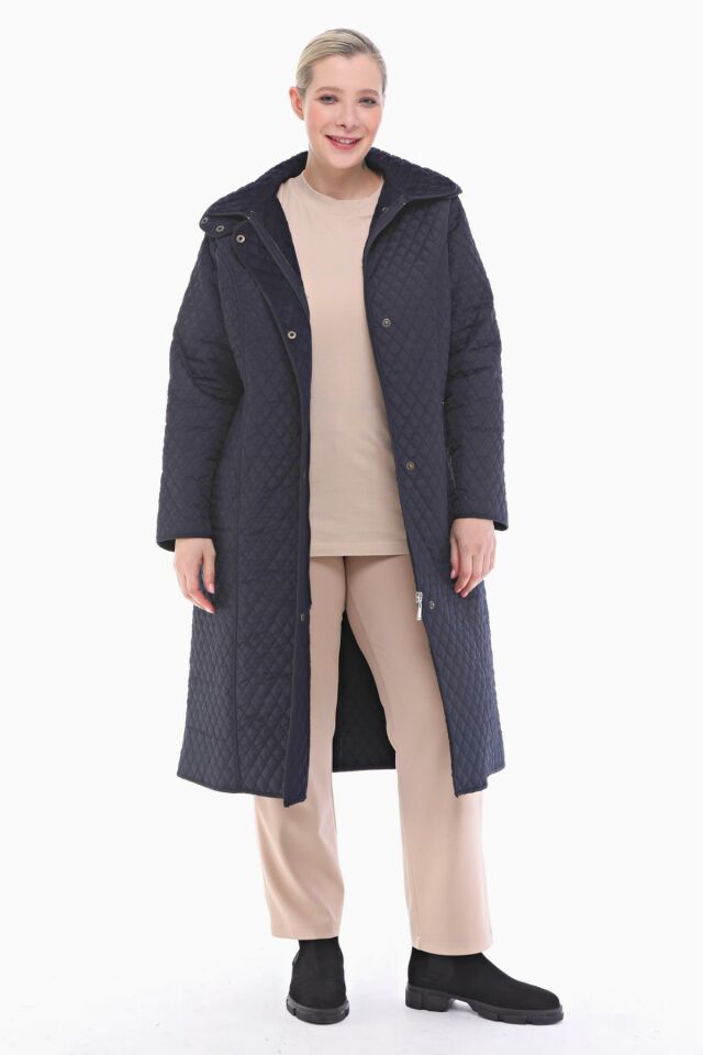 KAPÜŞONLU LACİVERT 120 CM KAPİTONE KABAN