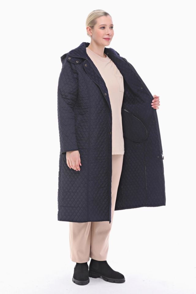 KAPÜŞONLU LACİVERT 120 CM KAPİTONE KABAN