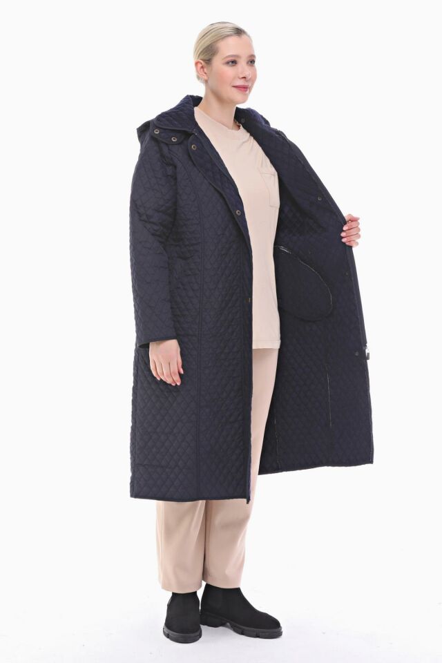 KAPÜŞONLU LACİVERT 120 CM KAPİTONE KABAN