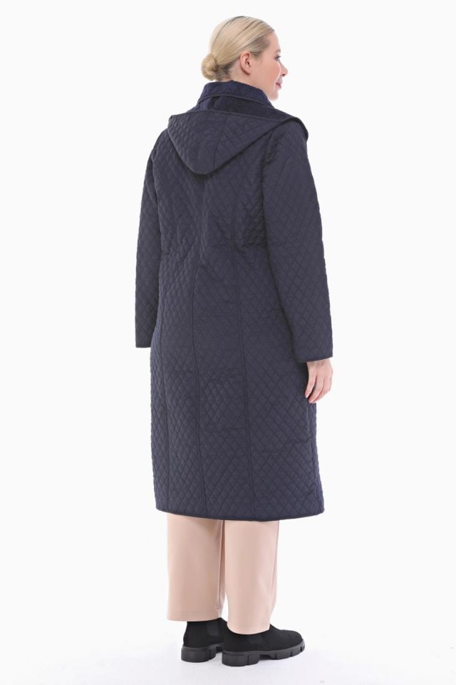 KAPÜŞONLU LACİVERT 120 CM KAPİTONE KABAN