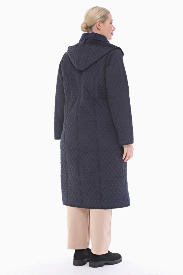 KAPÜŞONLU LACİVERT 120 CM KAPİTONE KABAN