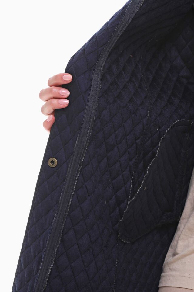 KAPÜŞONLU LACİVERT 120 CM KAPİTONE KABAN