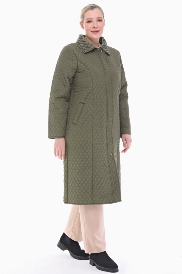 KAPÜŞONLU HAKİ 120 CM KAPİTONE KABAN