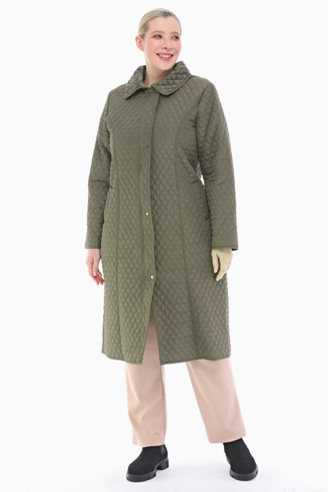 KAPÜŞONLU HAKİ 120 CM KAPİTONE KABAN