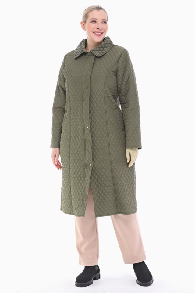 KAPÜŞONLU HAKİ 120 CM KAPİTONE KABAN