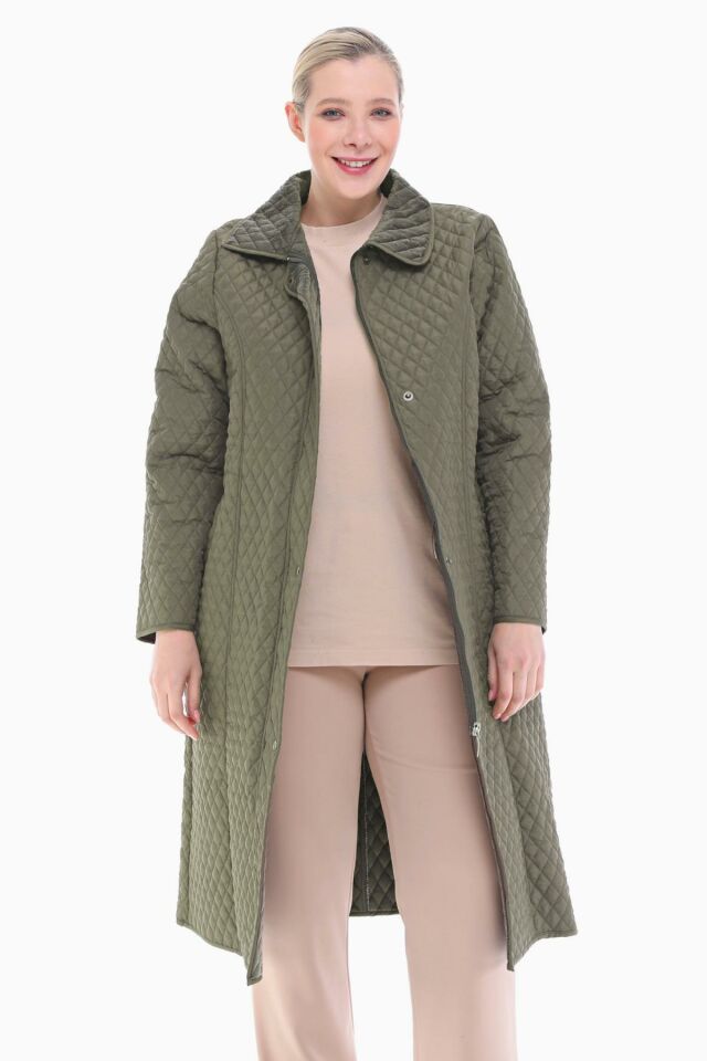 KAPÜŞONLU HAKİ 120 CM KAPİTONE KABAN