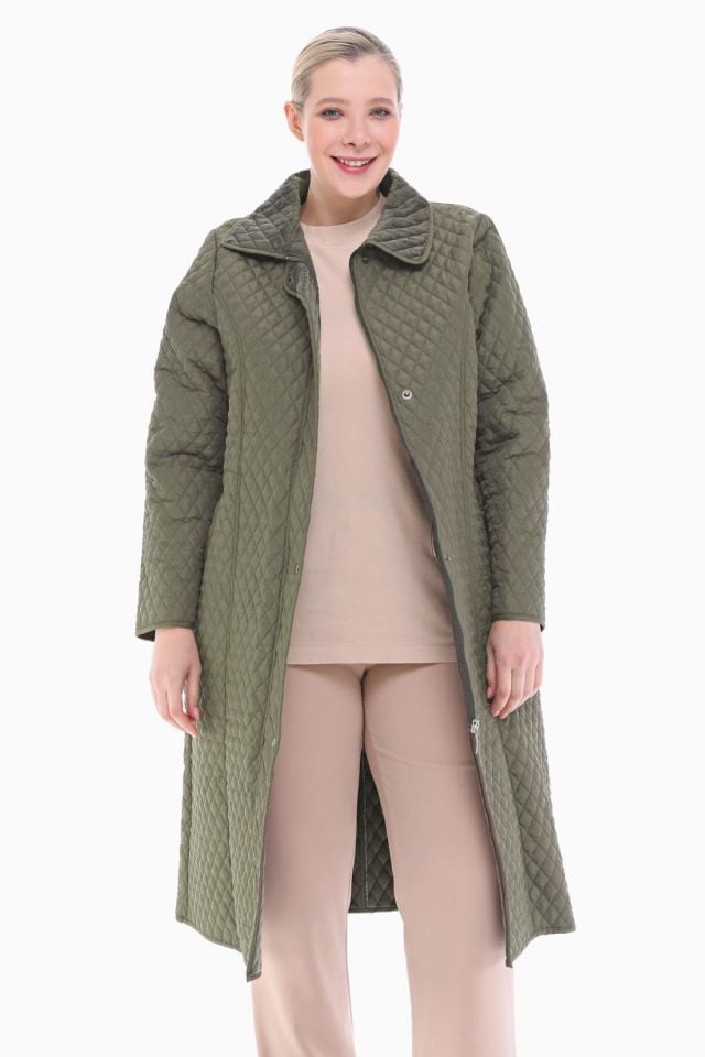 KAPÜŞONLU HAKİ 120 CM KAPİTONE KABAN