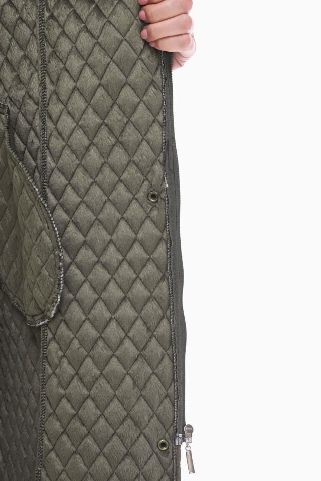 KAPÜŞONLU HAKİ 120 CM KAPİTONE KABAN