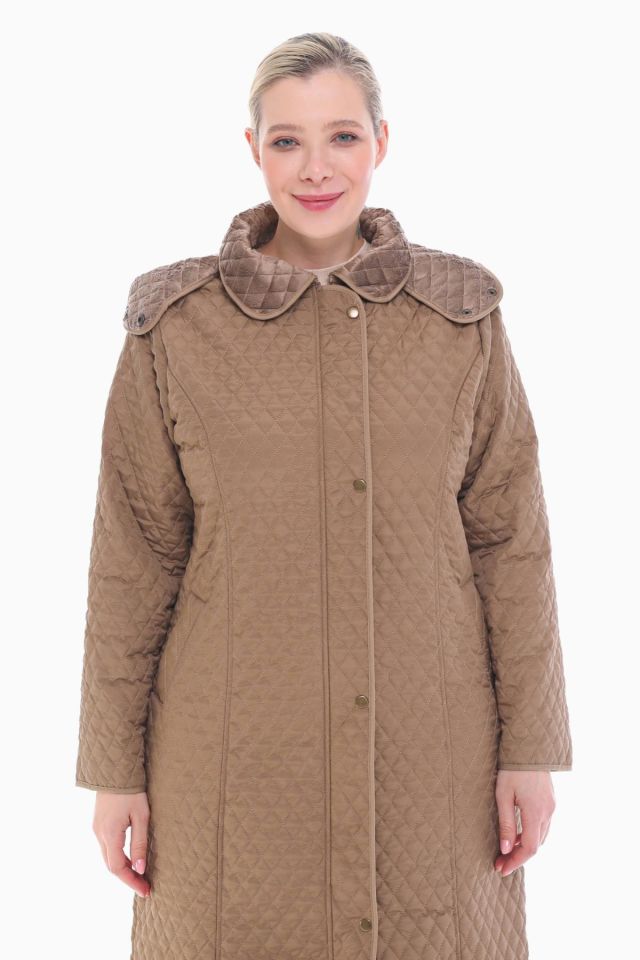 KAPÜŞONLU VİZON 142 CM KAPİTONE KABAN