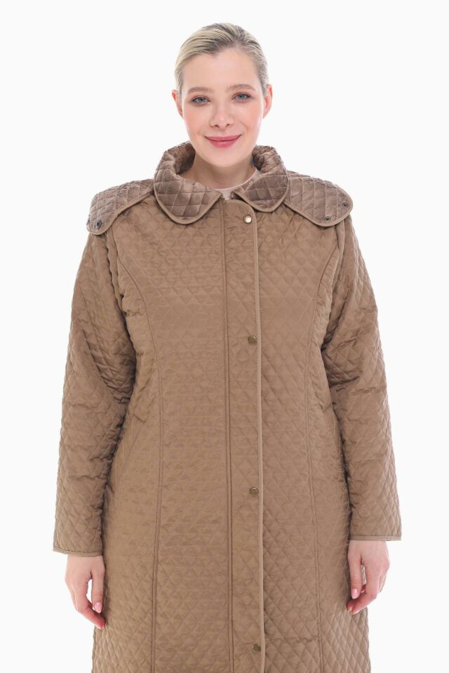 KAPÜŞONLU VİZON 142 CM KAPİTONE KABAN