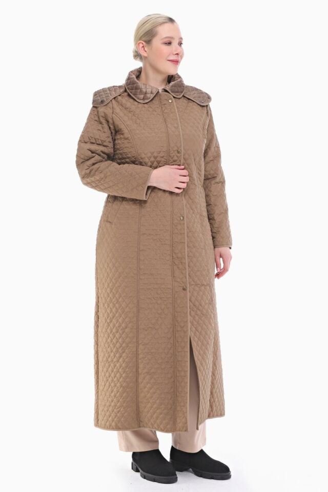 KAPÜŞONLU VİZON 142 CM KAPİTONE KABAN