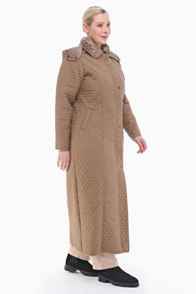 KAPÜŞONLU VİZON 142 CM KAPİTONE KABAN