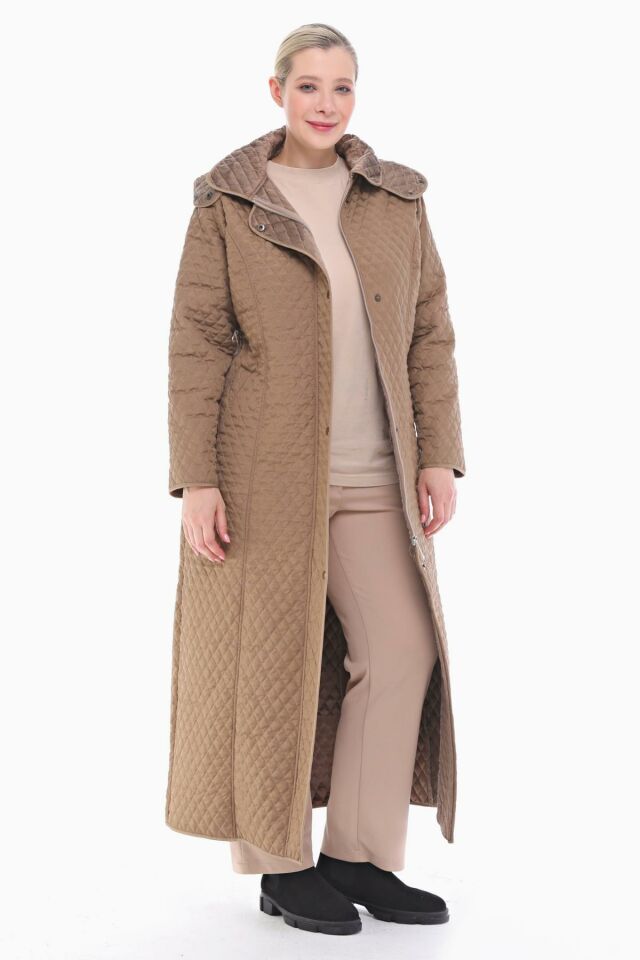 KAPÜŞONLU VİZON 142 CM KAPİTONE KABAN