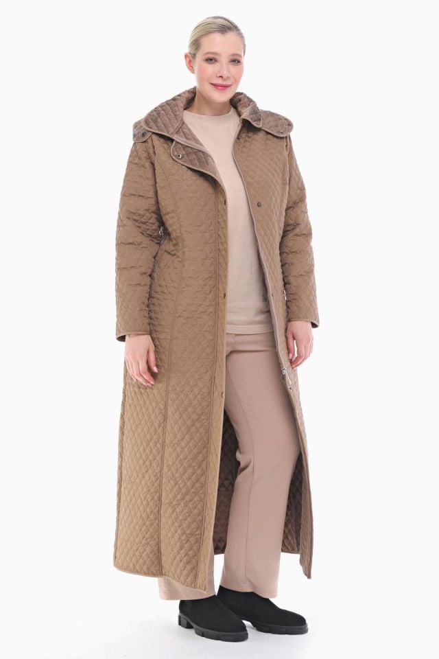 KAPÜŞONLU VİZON 142 CM KAPİTONE KABAN