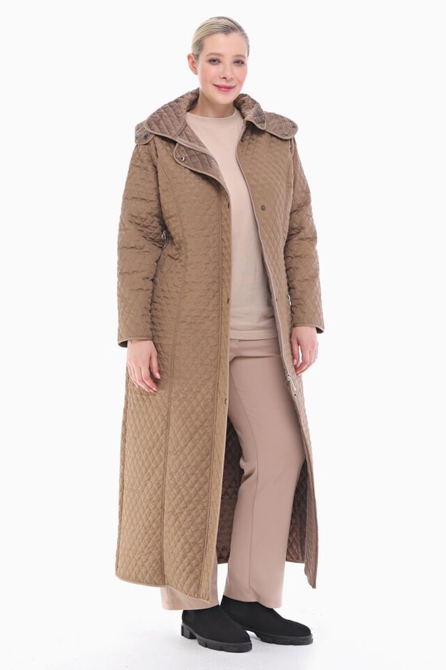 KAPÜŞONLU VİZON 142 CM KAPİTONE KABAN