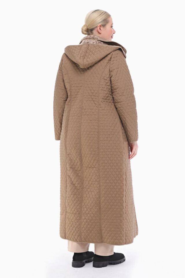 KAPÜŞONLU VİZON 142 CM KAPİTONE KABAN