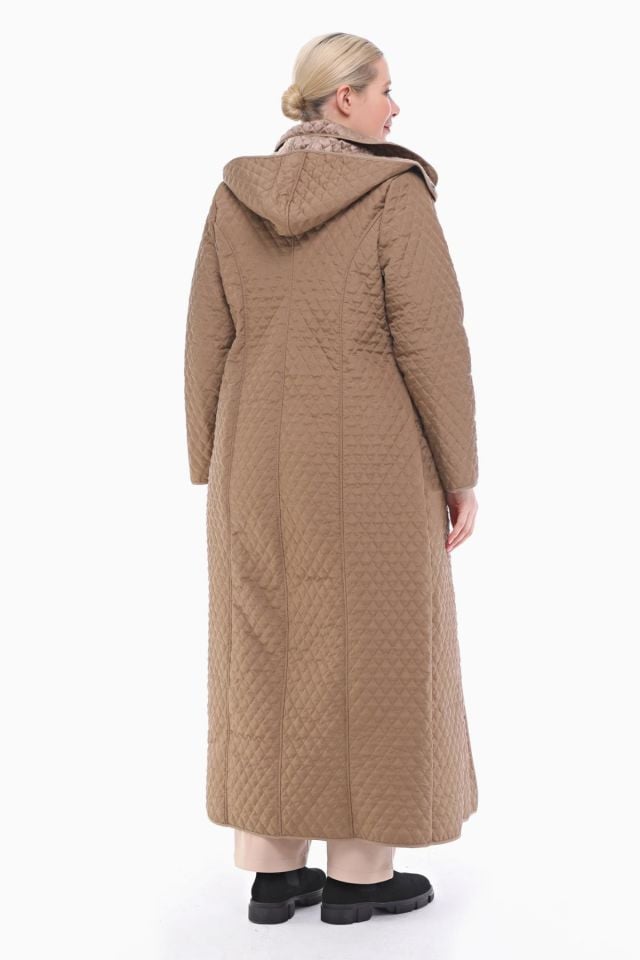 KAPÜŞONLU VİZON 142 CM KAPİTONE KABAN