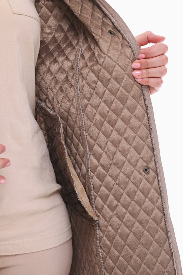 KAPÜŞONLU VİZON 142 CM KAPİTONE KABAN