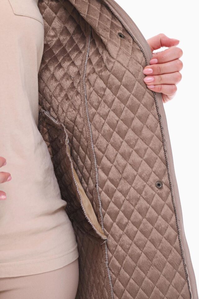 KAPÜŞONLU VİZON 142 CM KAPİTONE KABAN