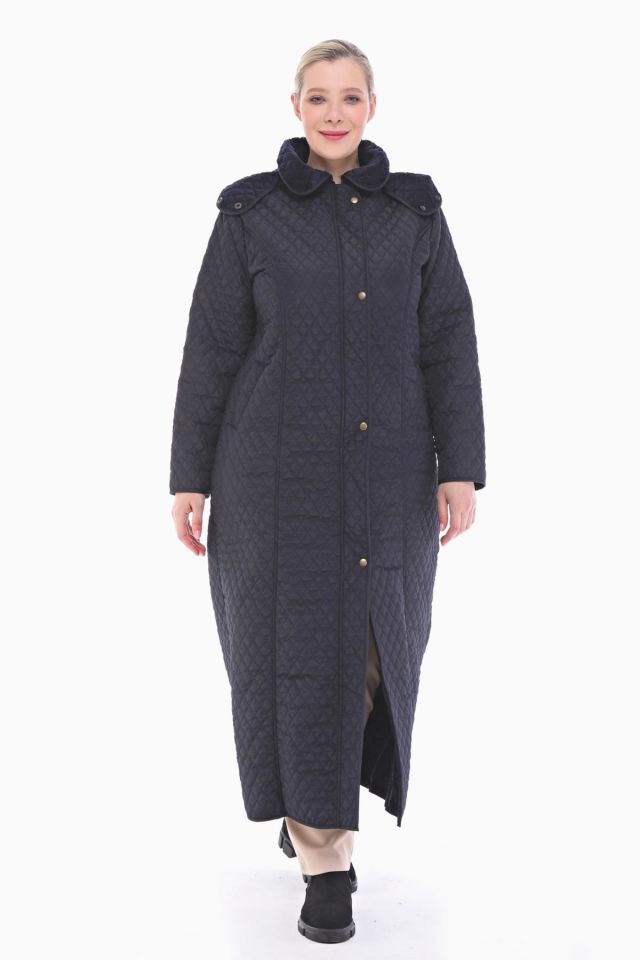 KAPÜŞONLU LACİVERT 142 CM KAPİTONE KABAN