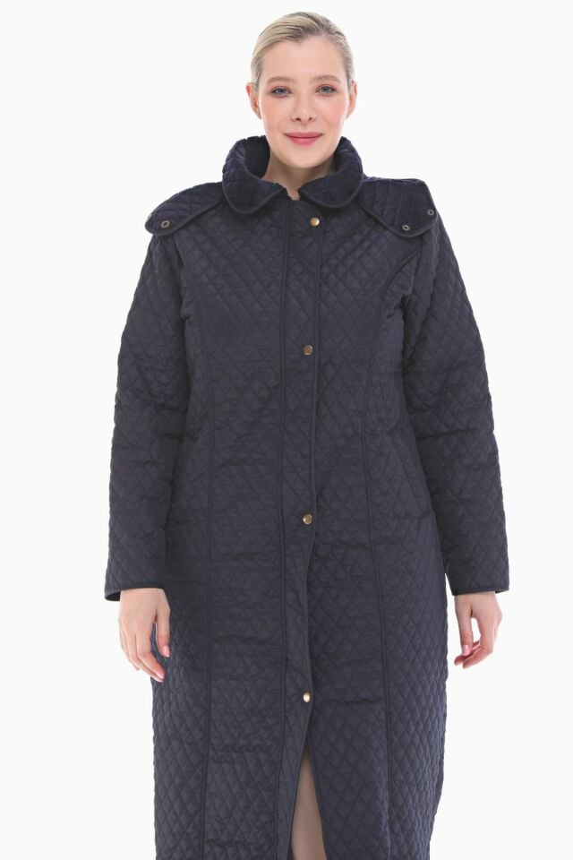 KAPÜŞONLU LACİVERT 142 CM KAPİTONE KABAN