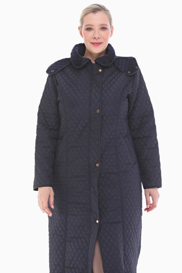 KAPÜŞONLU LACİVERT 142 CM KAPİTONE KABAN