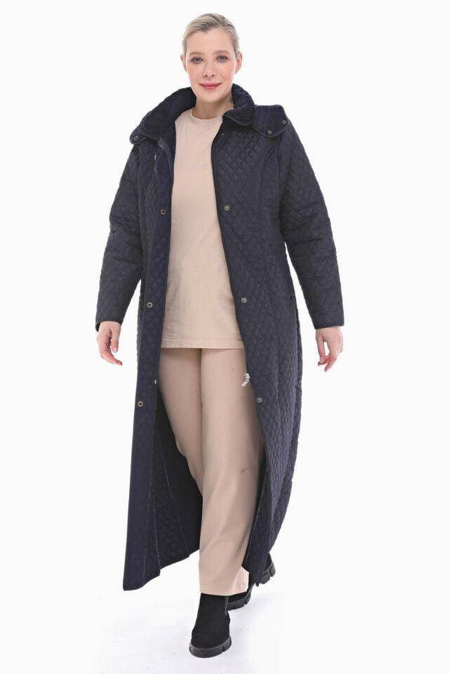 KAPÜŞONLU LACİVERT 142 CM KAPİTONE KABAN