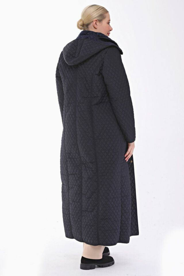 KAPÜŞONLU LACİVERT 142 CM KAPİTONE KABAN