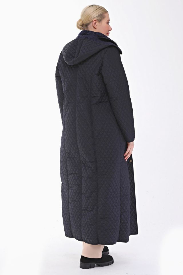 KAPÜŞONLU LACİVERT 142 CM KAPİTONE KABAN