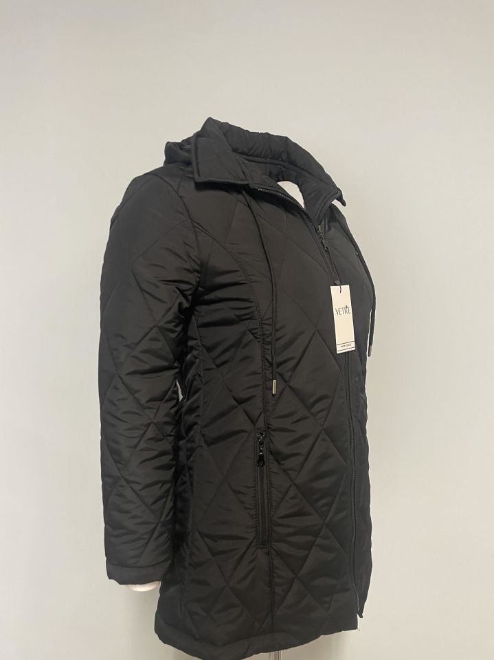 Vetre Kapüşonlu Siyah Baklava Desen Mont