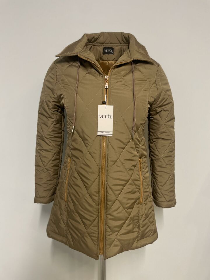 Vetre Kapüşonlu Vizon Baklava Desen Mont