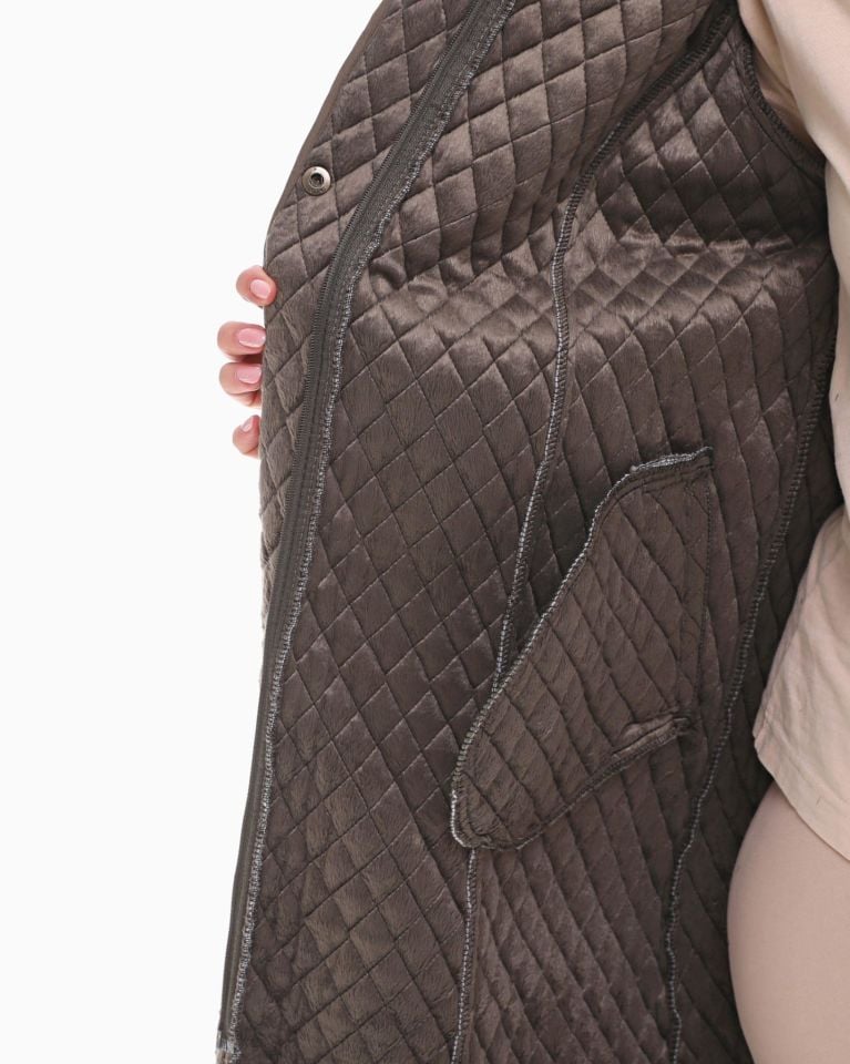 KAPÜŞONLU HAKİ 105 CM KAPİTONE KABAN