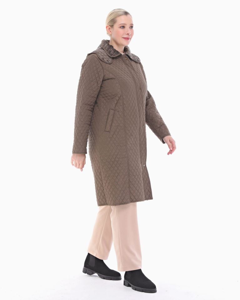 KAPÜŞONLU HAKİ 105 CM KAPİTONE KABAN