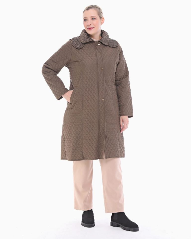 KAPÜŞONLU HAKİ 105 CM KAPİTONE KABAN