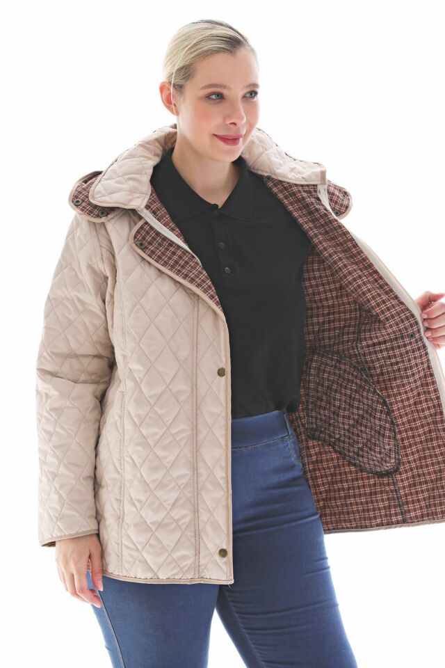 EKOSE 75 CM AÇIK BEJ MEVSİMLİK KAPİTONE MONT