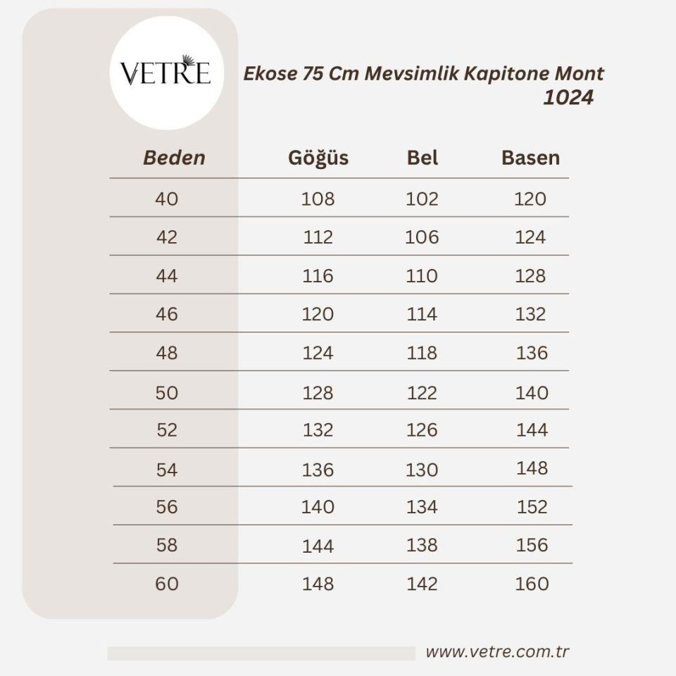 EKOSE 75 CM AÇIK BEJ MEVSİMLİK KAPİTONE MONT